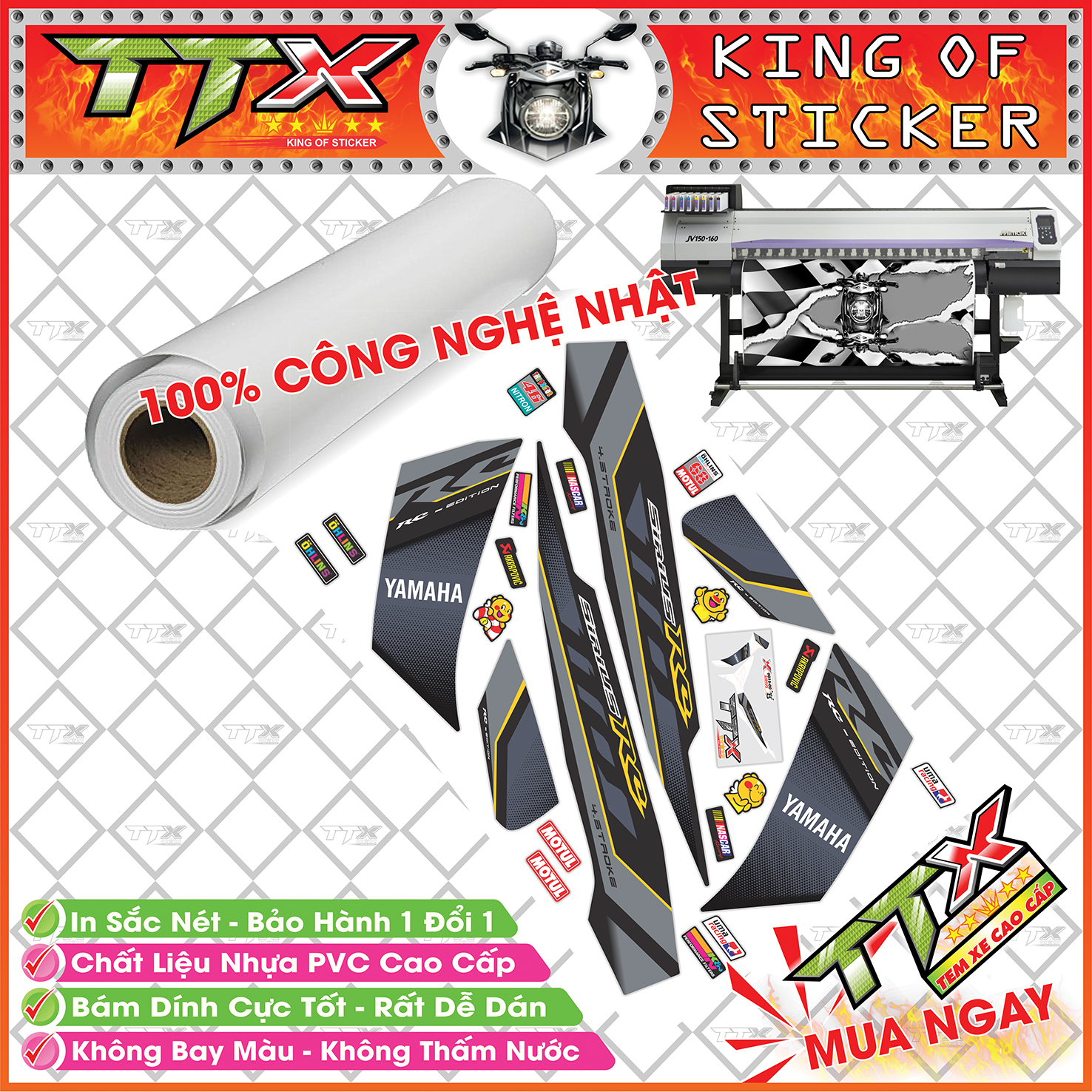 Tem Xe Sirius RC 110 Đen Xám Bạc - Tem Sirius Chỉ Vàng Xám Đen Bạc Siêu Đẹp - Mẫu Team Sirius Đen Xám Bạc