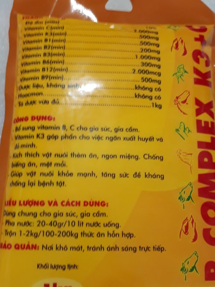 B COMPLEX K3+C 1KG CHUYÊN DÙNG CHO GÀ, VỊT, HEO.
