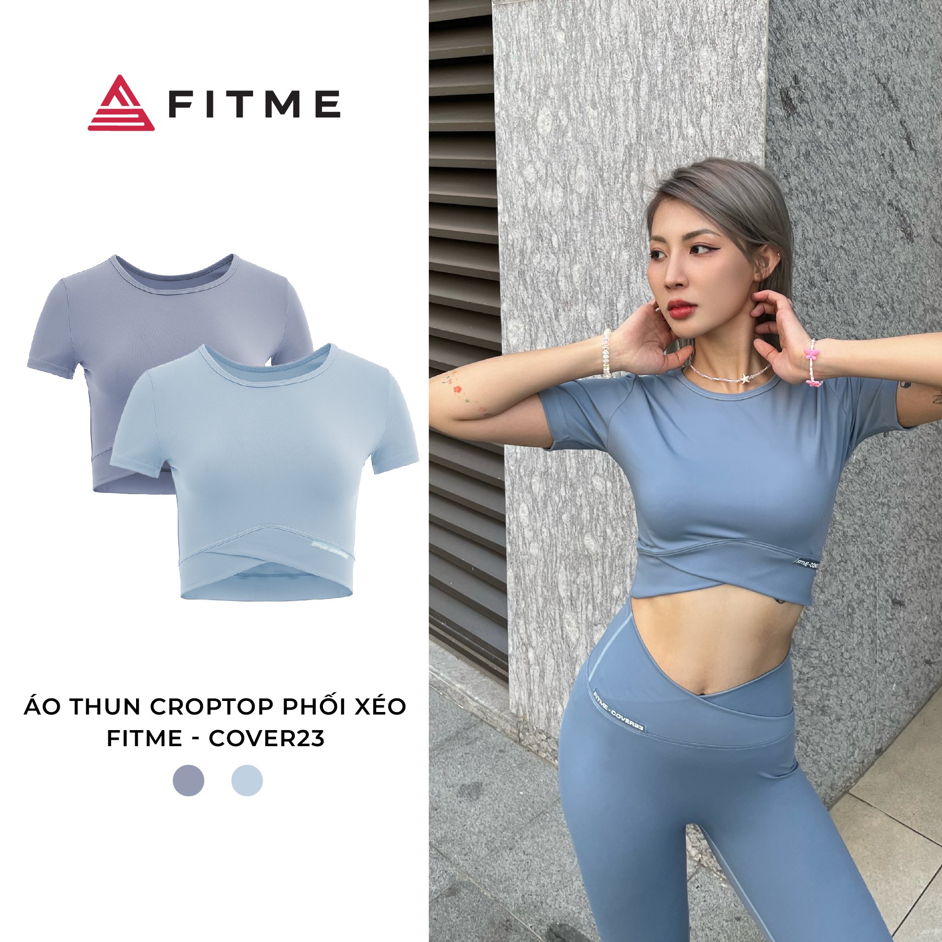 Áo croptop tập gym yoga Fitme ôm body có tay form ôm thoáng mát thấm hút