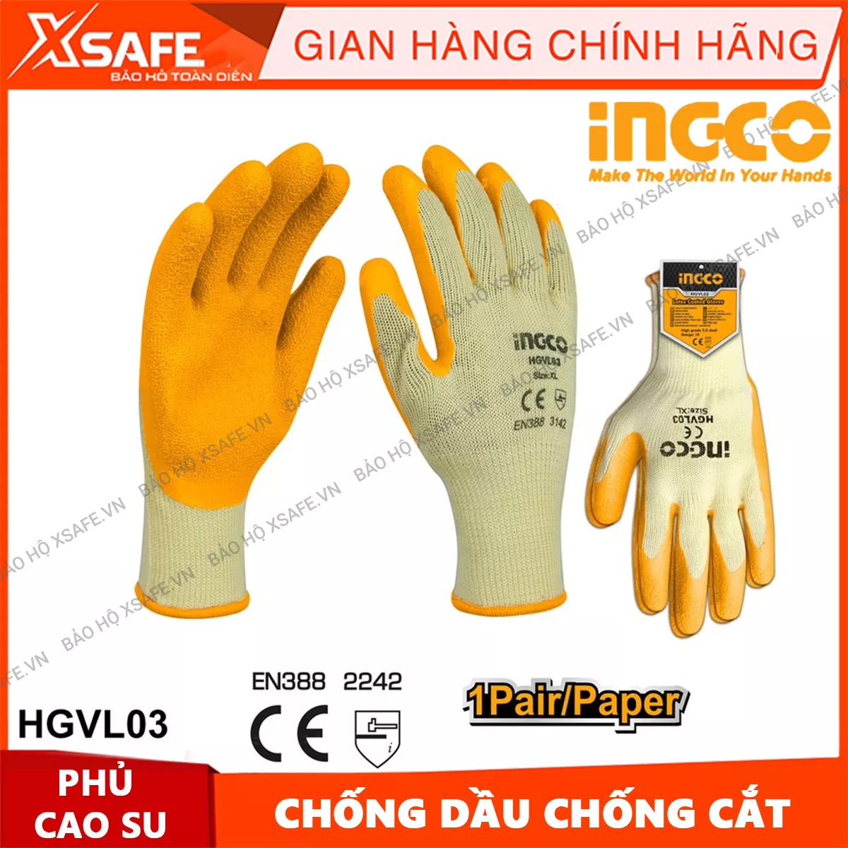 Gloves labor protection gloves latex coating multi-purpose ingco HGVL03 gloves PU coating cut resistant smooth slip-resistant oil increases grip-product genuine [Xtool] [xsafe]