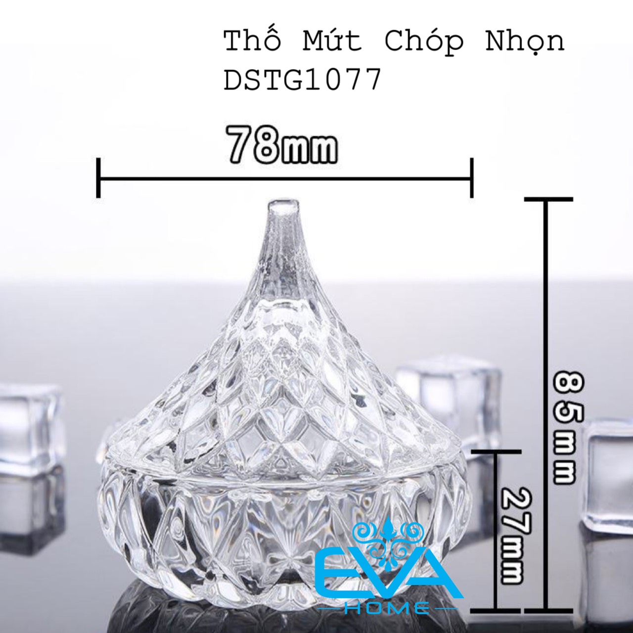 Combo 4 Thố Mứt Thuỷ Tinh Pha Lê Kim Cương Nhỏ Delisoga Cao Cấp Sang Trọng / Set 4 Thố Mứt Tết Thố Bi Nhỏ Small Crystal Diamond Jar TG1030-3.5