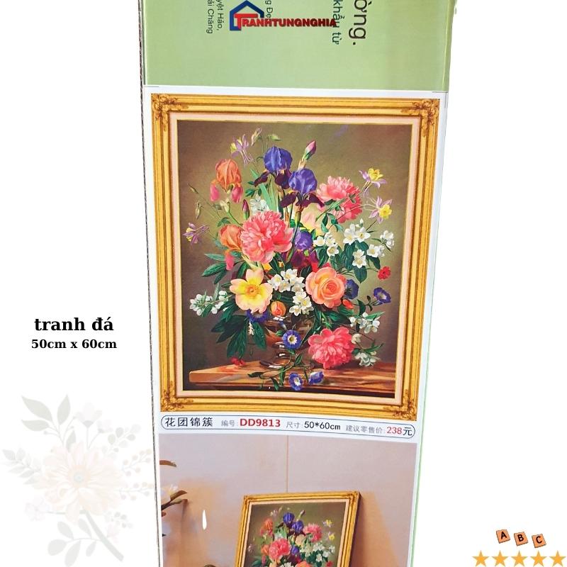 Tranh đính đá bình hoa nghệ thuật 50cm x 60cm
