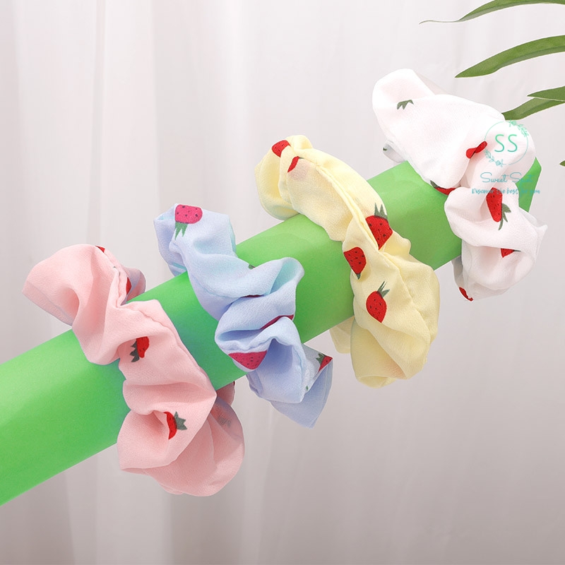 Combo 4 dây thun cột tóc, dây buộc tóc, vòng cột tóc dâu tây