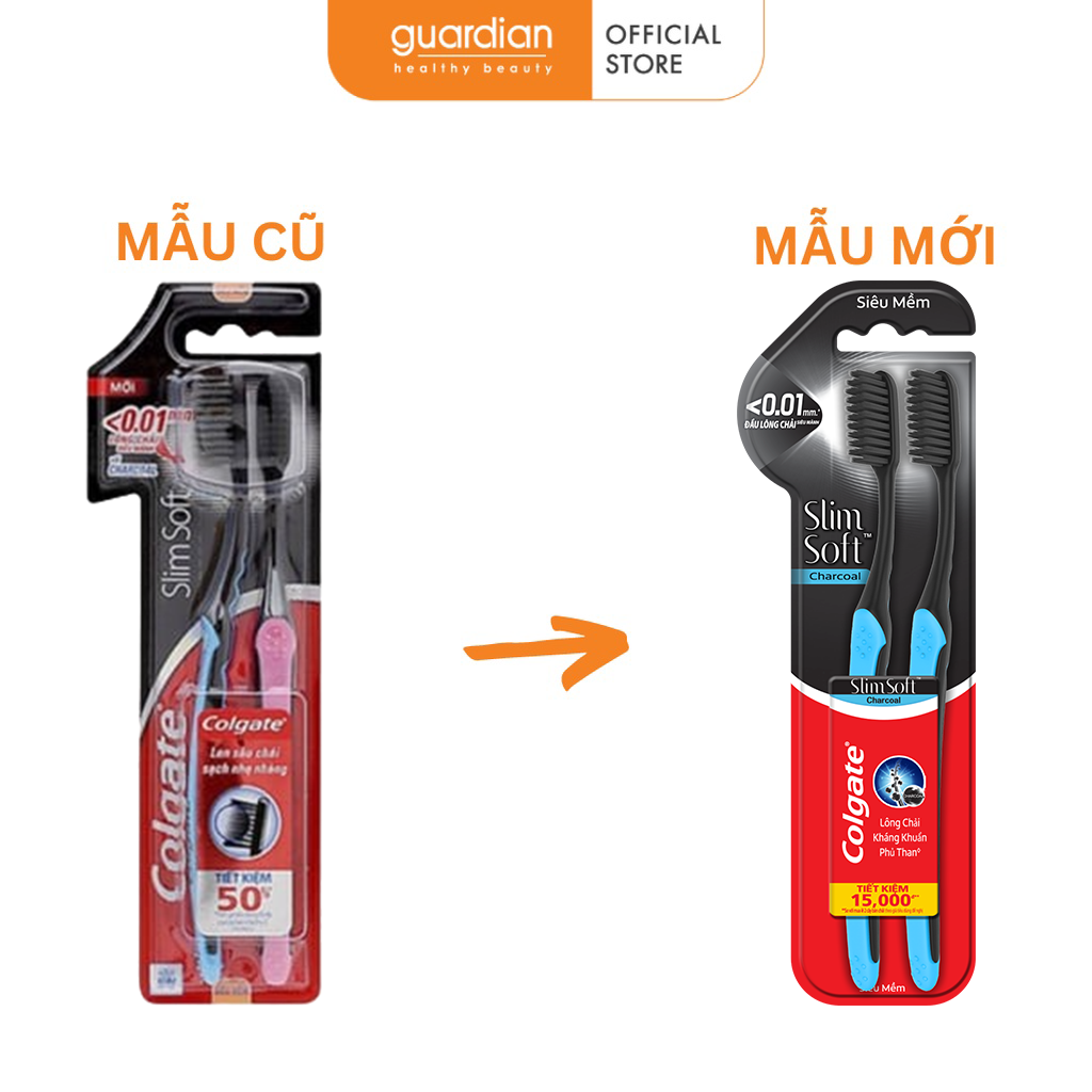 Bộ Đôi Bàn Chải Đánh Răng Colgate Slimsoft Charcoal Mềm Mảnh Than Hoạt Tính Slimsoft Charcoal Colgate