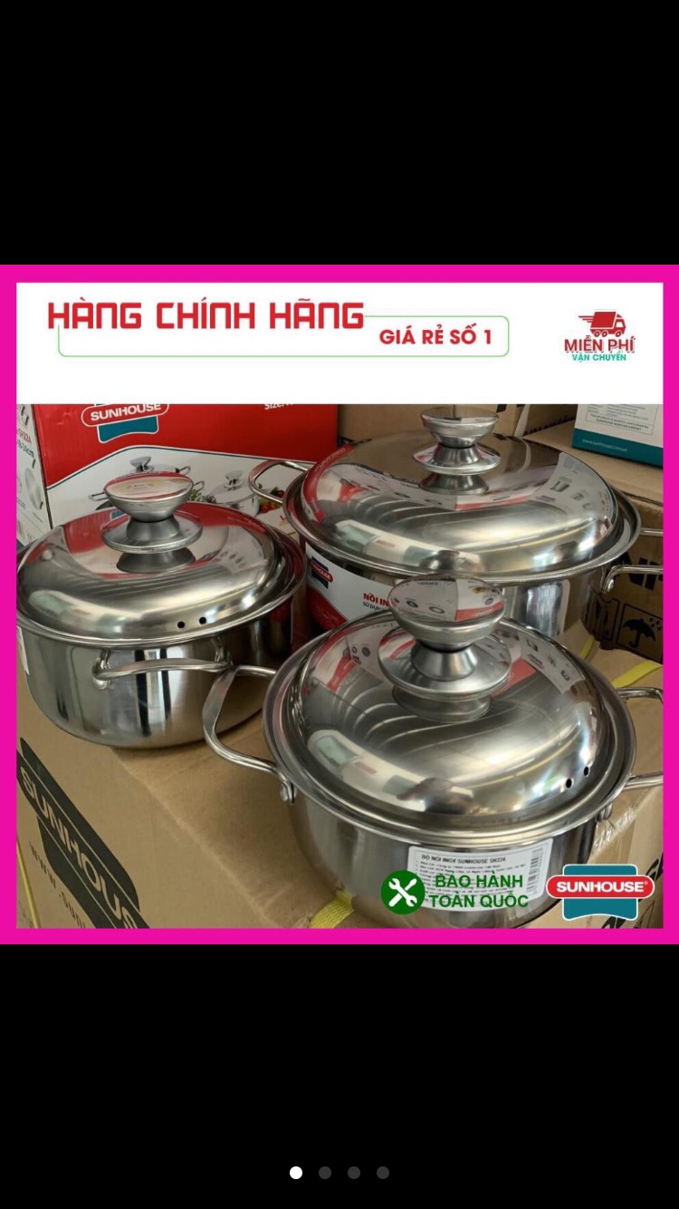 Bộ nồi Sunhouse SH224 ba chiếc inox