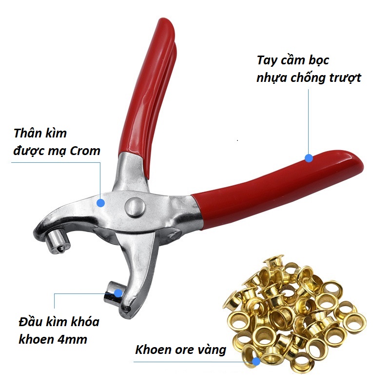 Kìm bấm khoen, bấm khuy ore (có kèm khoen vàng) làm đồ handmade
