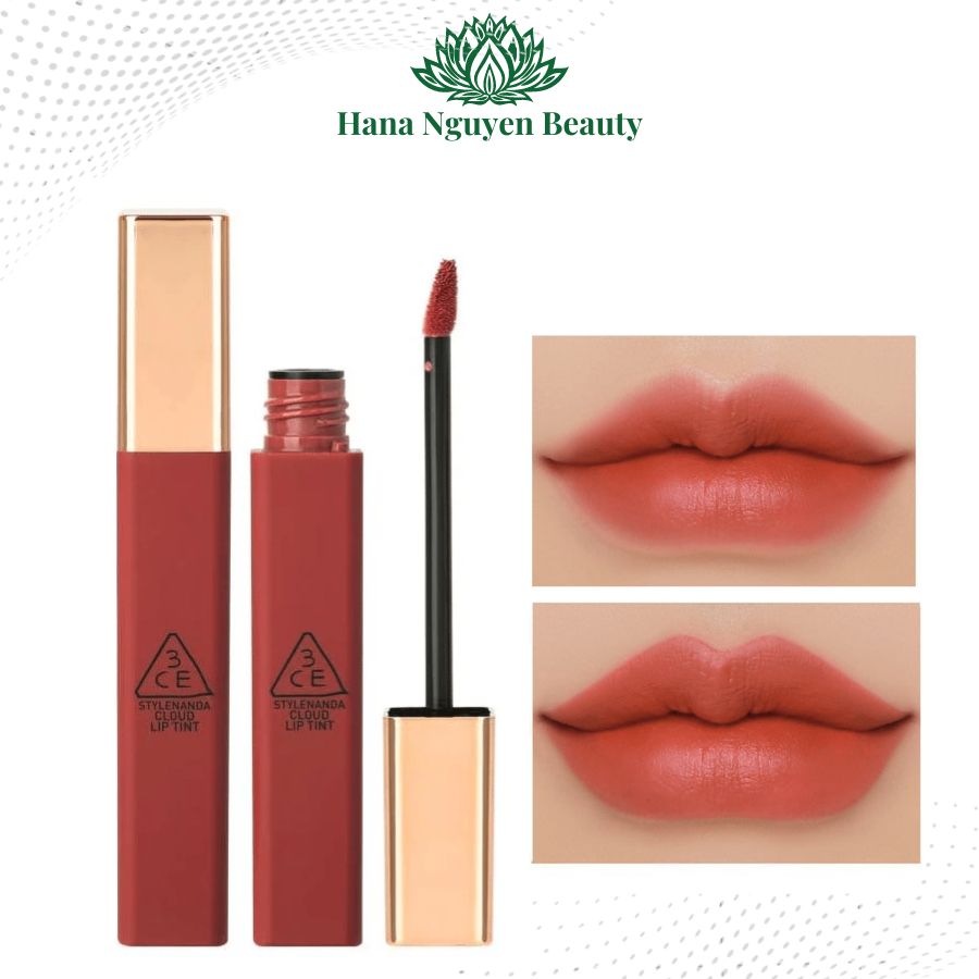 Son kem mịn lì 3CE Cloud Lip Tint, cam kết hàng chuẩn chính hãng, màu immanence, macaron red, live a little, needful, peach tease, blossom day, active lady