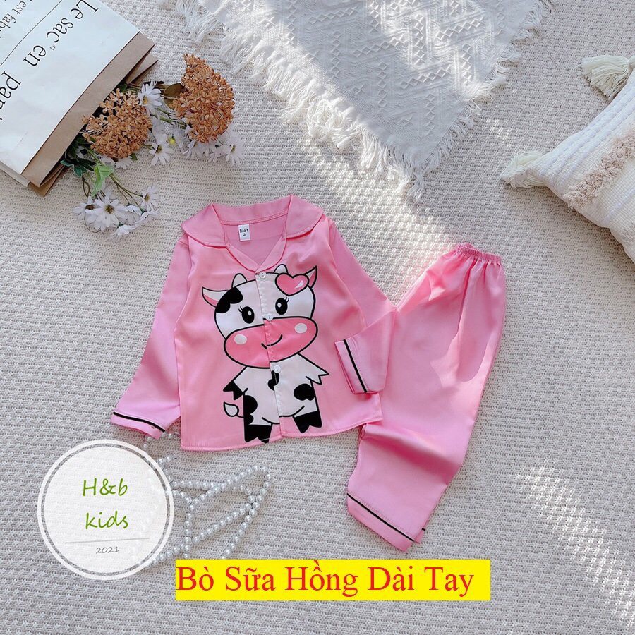 [8 -45 kg ] Bộ Mặc Nhà Lụa dài tay cao cấp -  Pijama Lụa 3D Chất Mềm Mịn An Toàn Cho Da Bé