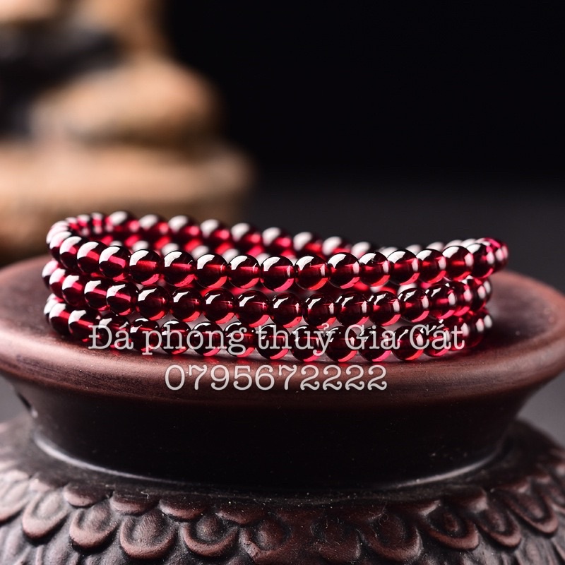 Vòng tay đá granet ngọc hồng lựu quấn 3 đẹp Đá phong thuỷ Gia Cát