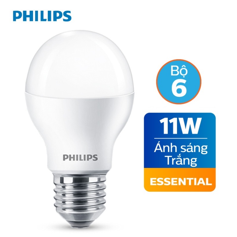 Bộ 6 Bóng đèn Philips LED Essential 11W E27 A60 - Ánh sáng trắng / Ánh sáng Vàng