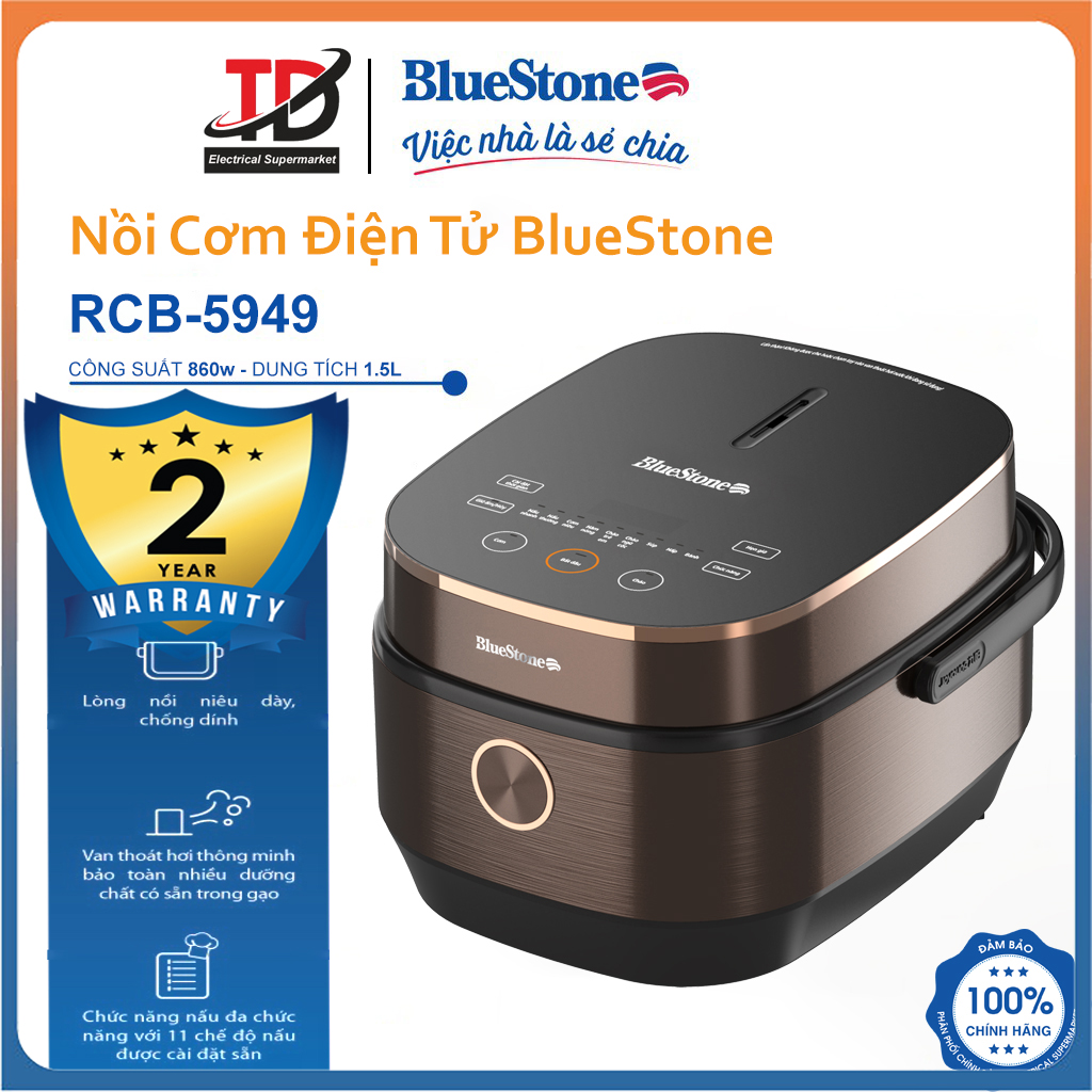 Nồi cơm điện tử bluestone rcb-5949, lòng nồi niêu 1.5lit-860w, bảo hành chính hãng 2 năm