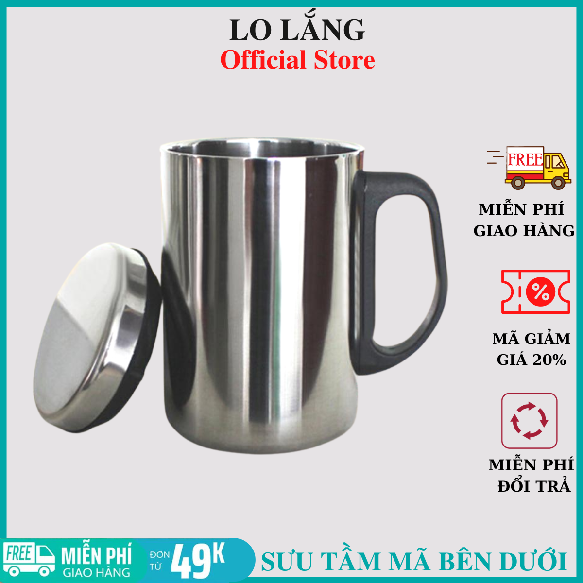 Ca giữ nhiệt có quai 500ml inox , ly giữ nhiệt có nắp đậy kín 2 lớp cốc giữ nhiệt
