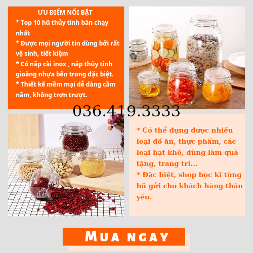 Hũ thủy tinh nắp cài 700ml Lọ thủy tinh nắp gài chắc chắn