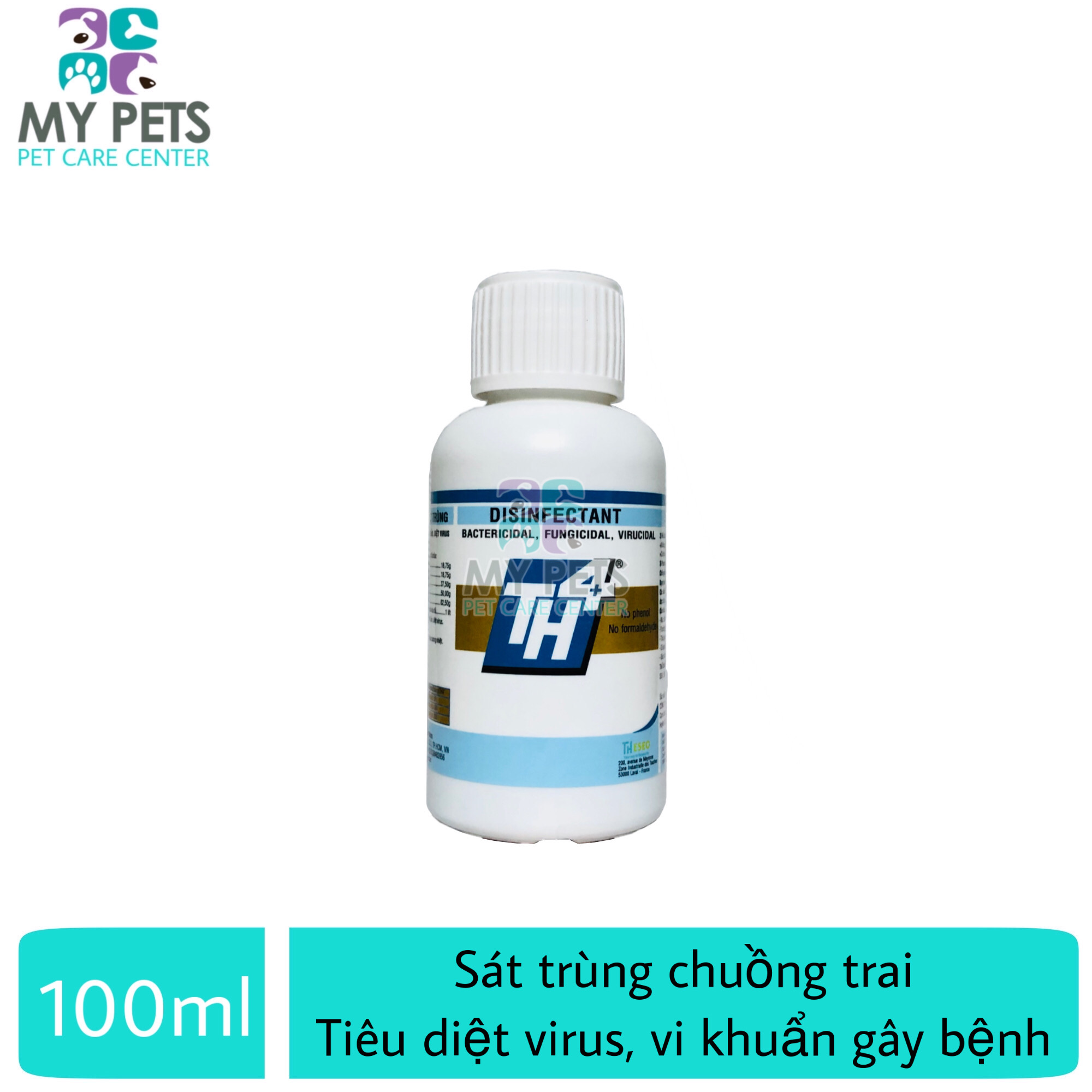 Dung dịch sát trùng cực mạnh TH4+ tiêu diệt vi khuẩn vi rút không gây hại cho thú - Chai 100ml