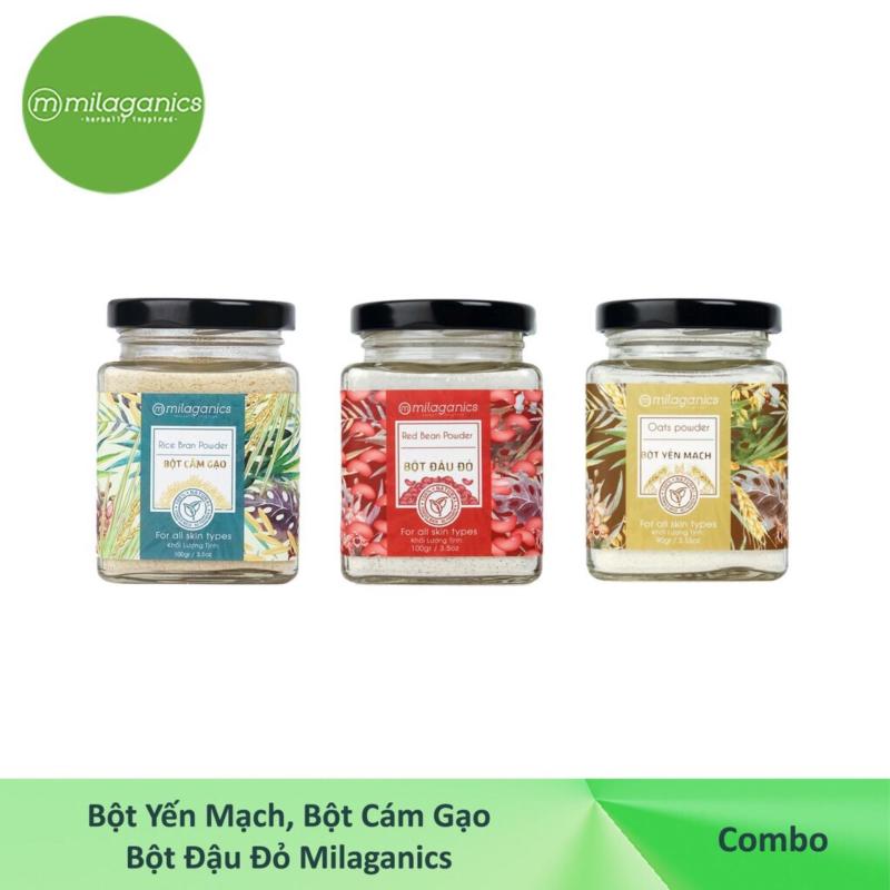 Combo 3 Bột Hũ Milaganics Dưỡng Da: Cám Gạo (90g) + Yến Mạch (90g) + Đậu Đỏ (100g)