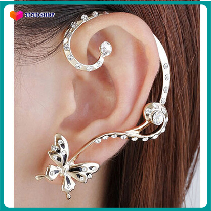 Bông tai Khuyên tai đính đá kiểu dáng thời trang họa tiết cánh bướm phong cách Hàn Quốc BSTKNu - [ToToShop]