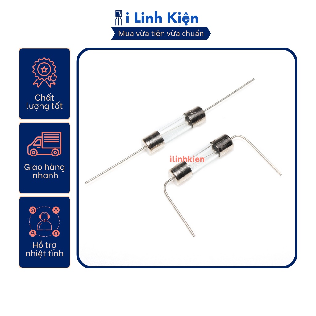 Cầu chì thủy tinh hàn chân 1a//3a/4a/5a/8a/10a/12a/15a 5x20mm.
