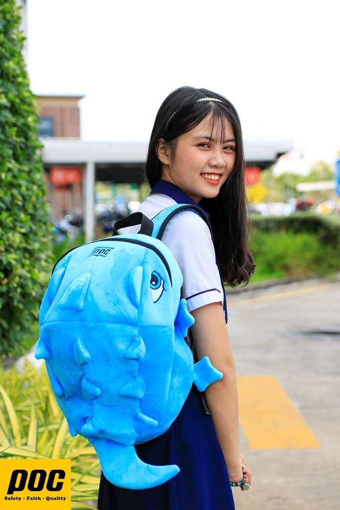[HCM]Balo khủng long mini vải nhung màu xanh biển