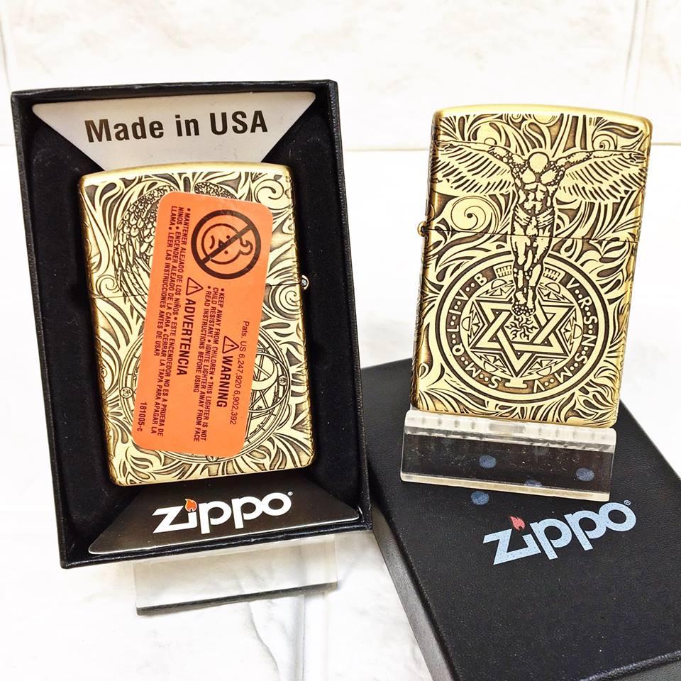 [HCM]BẬT LỬA ZIPPO MỸ - ĐỒNG KHẮC 5 MẶT HÌNH THIÊN THẦN - (CÓ TEM ĐỎ) - (XÀI XĂNG)