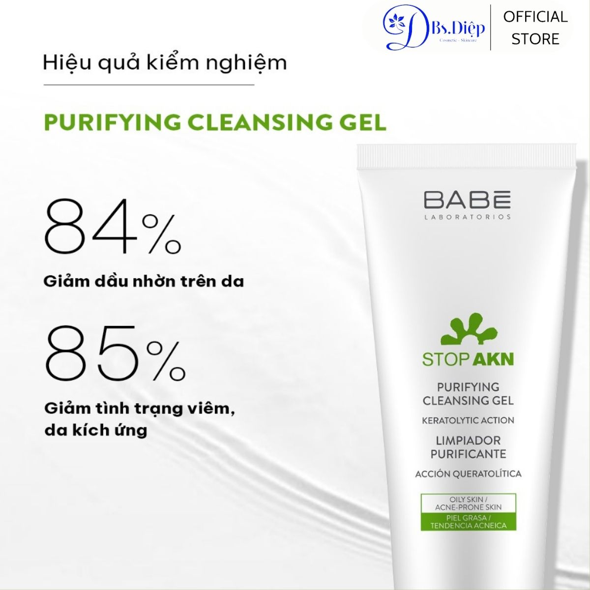 Sữa rửa mặt cho da dầu m ụ n Babe Stop AKN Purifying Cleansing Gel