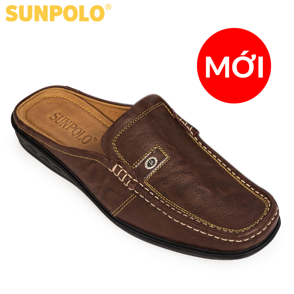Dép Sapo Nam Da Bò SUNPOLO SPO004 (Nâu)