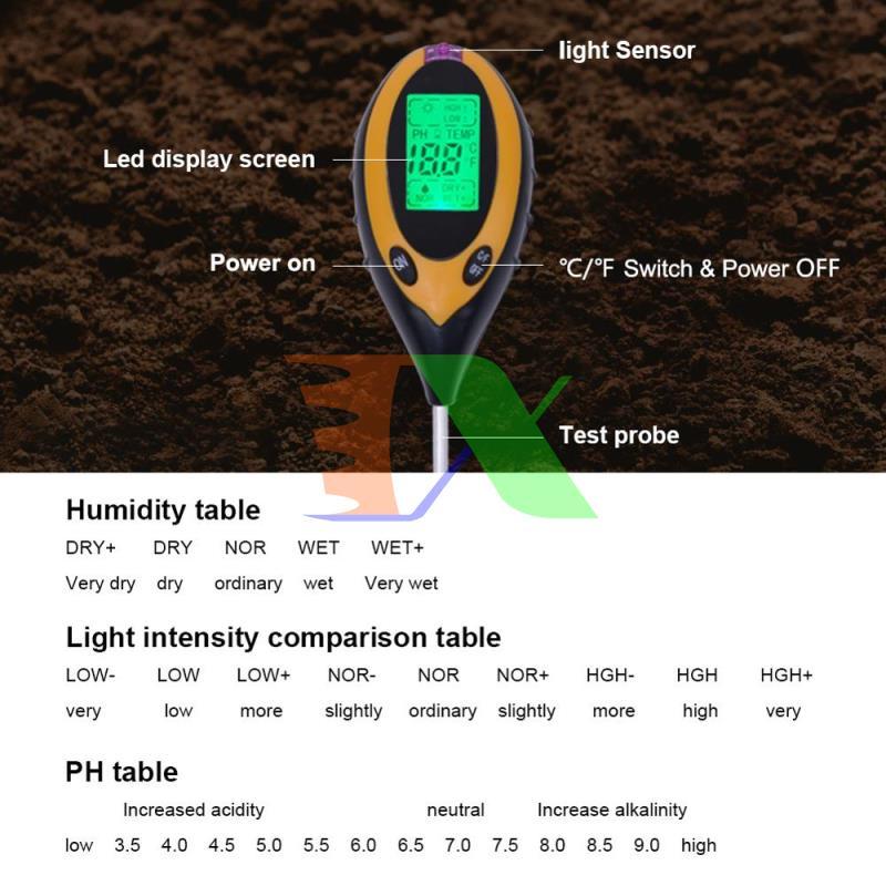 PH meter electronic, instrument pH meter soil 4 in 1, pH test strips, độ ẩm, light, temperature