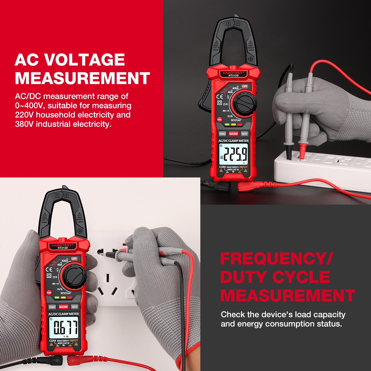 HABOTEST💥HT212 kỹ thuật số kẹp mét 600V AC/DC 4000 đếm điện áp mét hiện tại dữ liệu Giữ liên tục tối đa diode thử nghiệm ohm mét