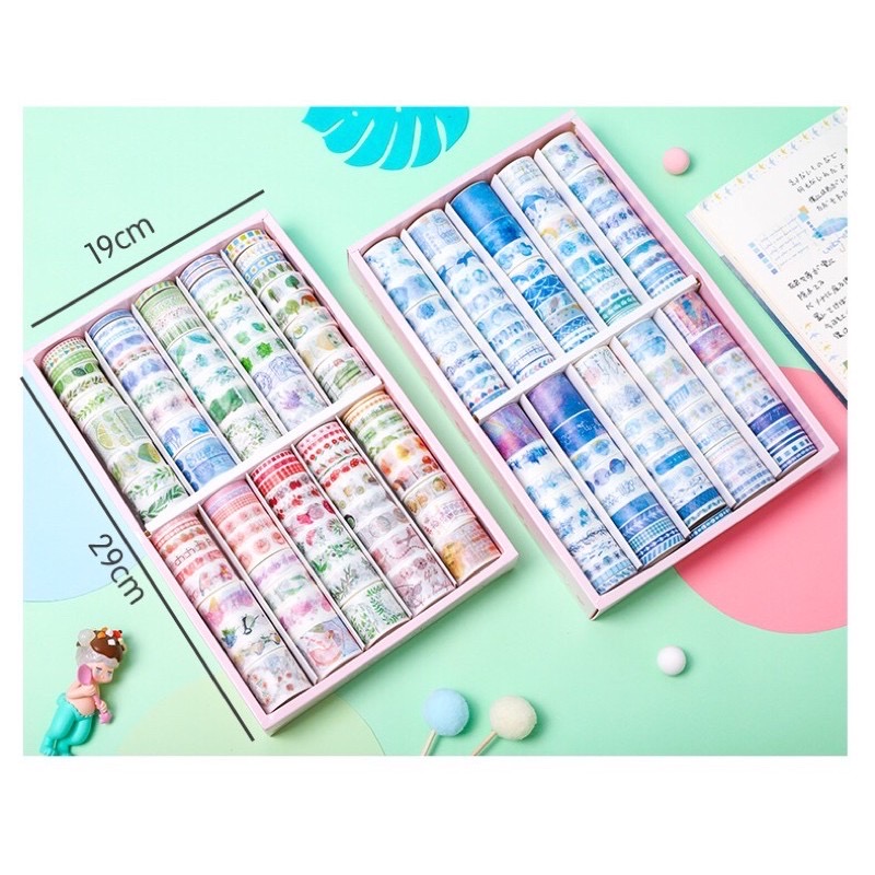 Hộp 100 Cuộn Washi Tape Dễ Thương (Có Tách Lẻ 20 Cuộn)