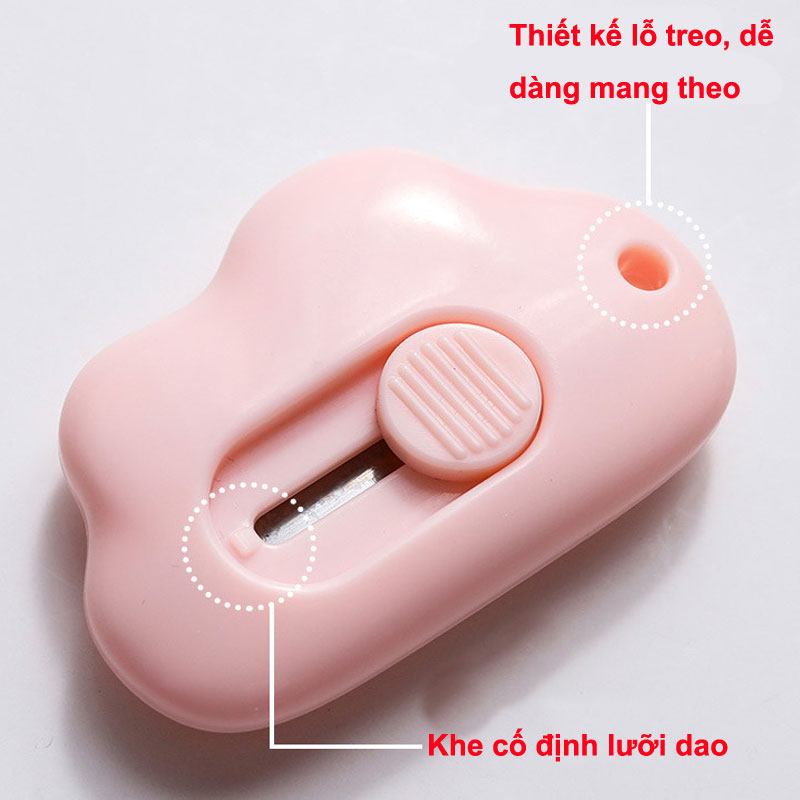 Cute and compact cloud-shaped paper cutter with self-retracting blade, safe and convenient