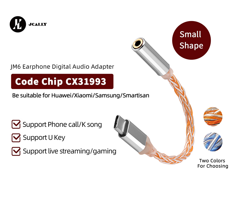 JCALLY JM6 Type-C to 3.5mm CX31993 digital audio portable decoding amp Hifi DAC mobile headset USB Type C to 3.5mm adapter