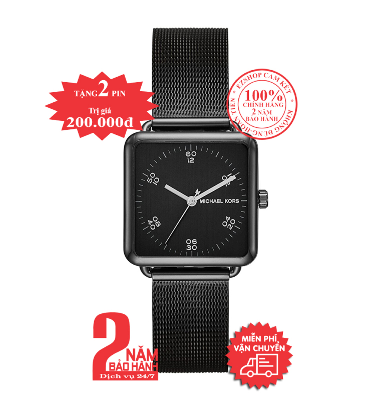 Đồng hồ nữ MK MK3562, vỏ, mặt và dây đồng hồ màu đen (Black), mặt vuông, size 31mm - Brenner series