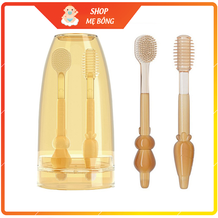 Bộ bàn chải rơ lưỡi silicon kèm cốc đựng cho bé sơ sinh