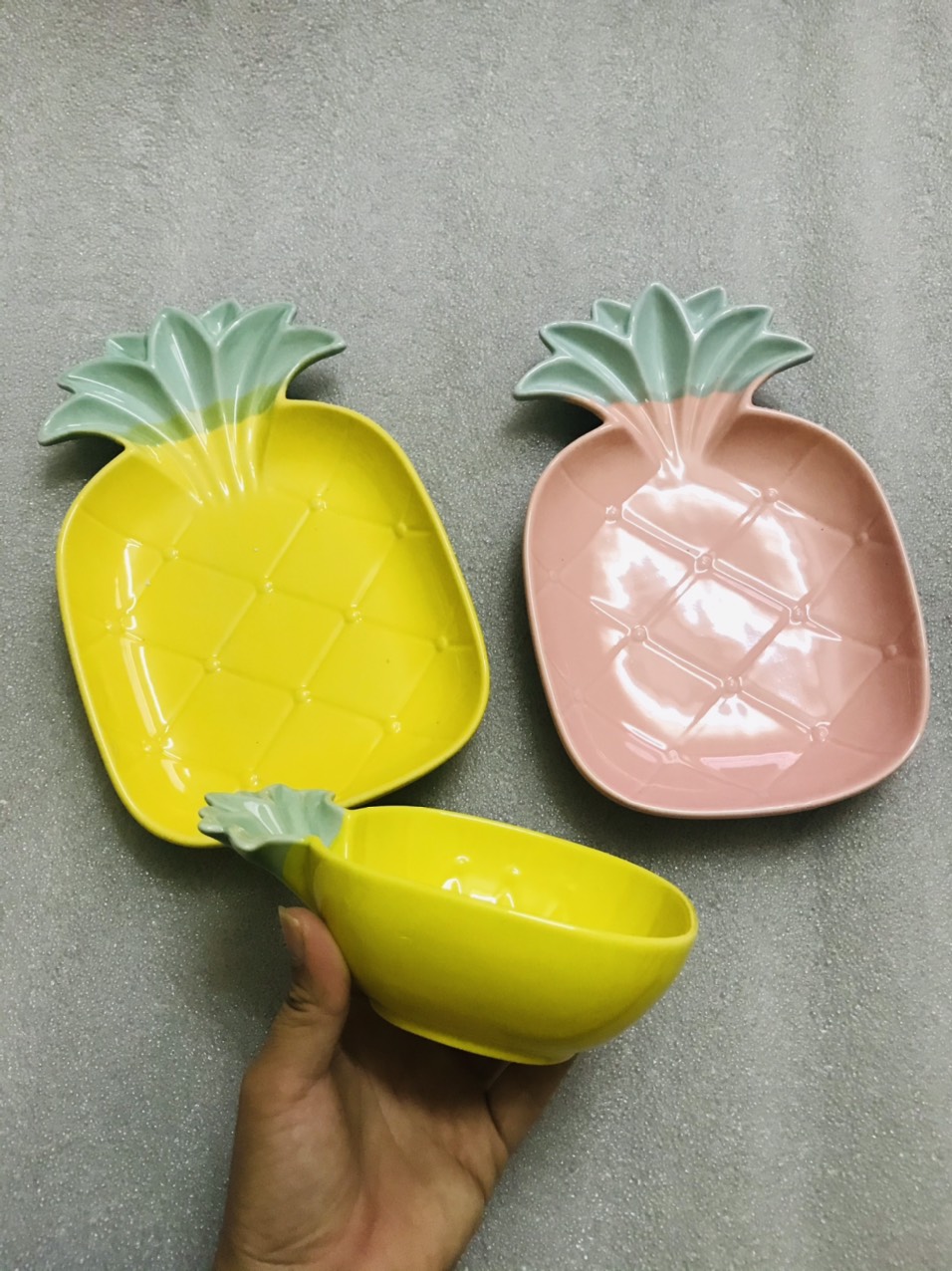Bát Đĩa Gốm Sứ Tráng Men Hình Trái Dứa Vàng