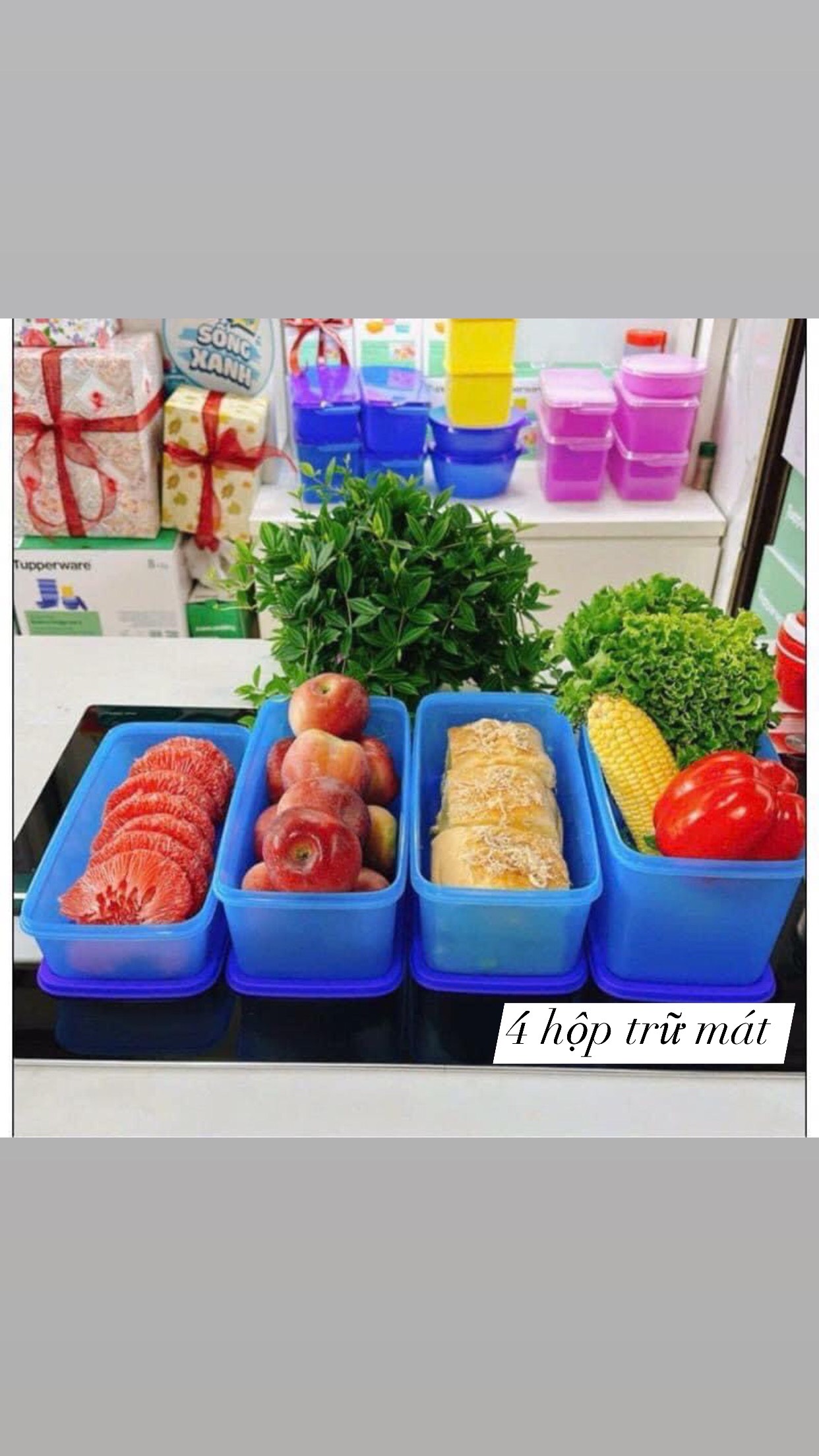 Bộ hộp one touch 750ml TUPPERWARE, nắp 1 nhấn kín khí, kín mùi, giữ thực phẩm lâu