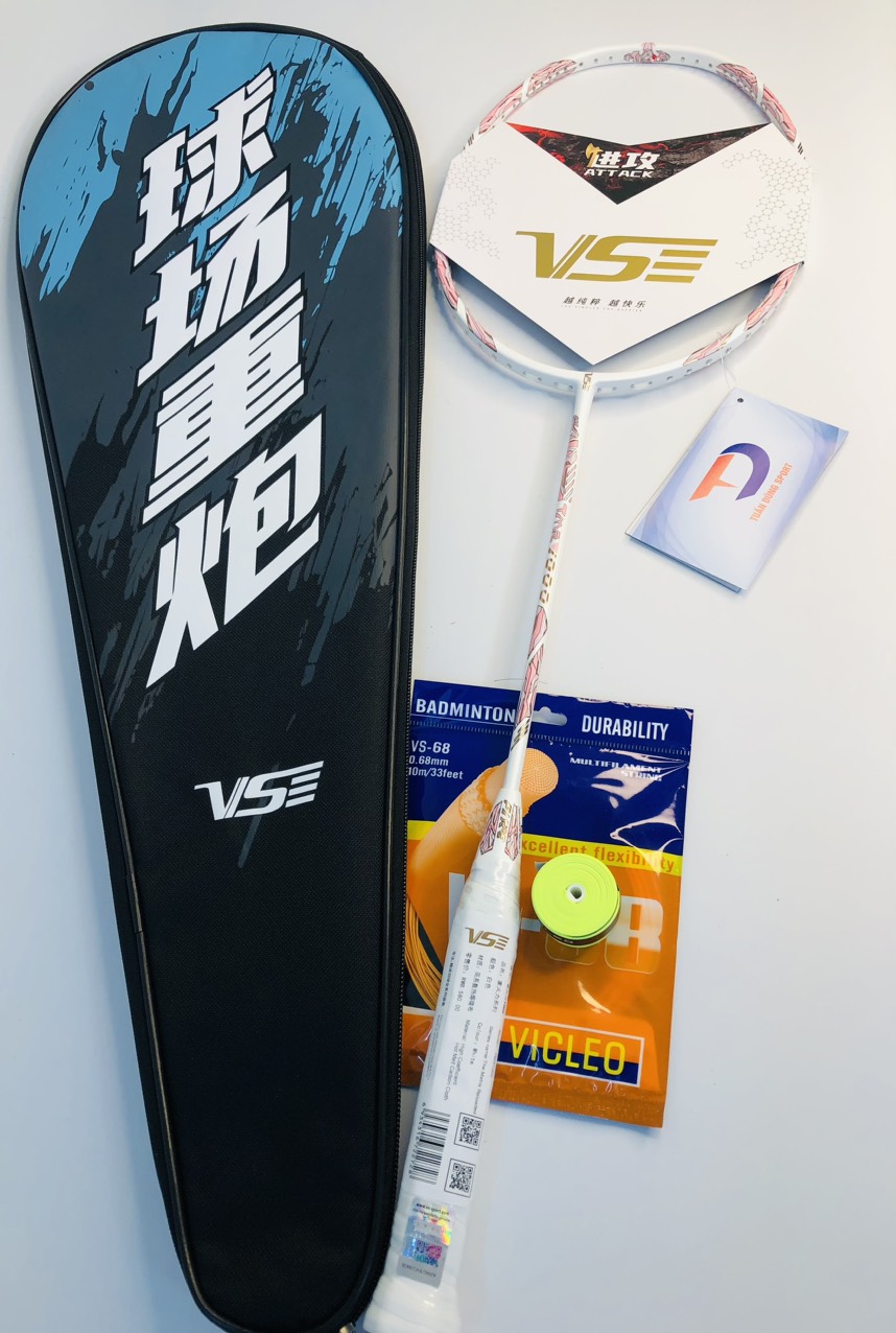 [CHÍNH HÃNG] Vợt Cầu Lông VS Titan 1000 Xám trắng Căng Max 16,3kg Tặng (Căng Vợt + Quấn Cán + Bao Đựng Vợt)