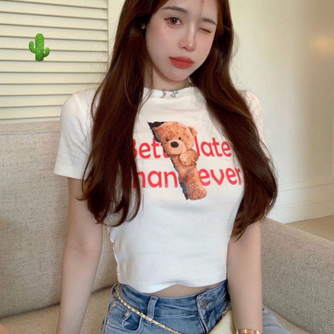 Áo croptop in gấu cực đẹp màu trắng tinh khôi