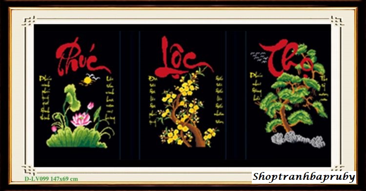 Tranh đính đá phúc lộc thọ lv099 kích thước 147 x 69 cm