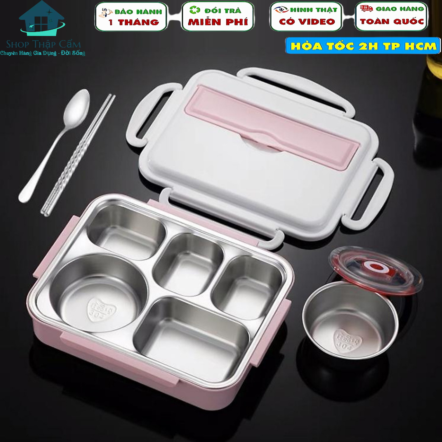 HỘP CƠM VĂN PHÒNG 5 NGĂN INOX 304 CÓ GIÁ ĐIỆN THOẠI TẶNG KÈM BÁT MUỖNG ĐŨA INOX SIÊU TIỆN LỢI