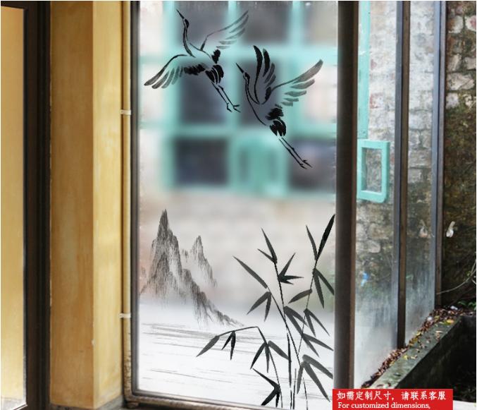 [HCM]Decal Dán Kính Cao Cấp - Trúc nghiêng và đàn Cò( 60 X116 )-DK1052