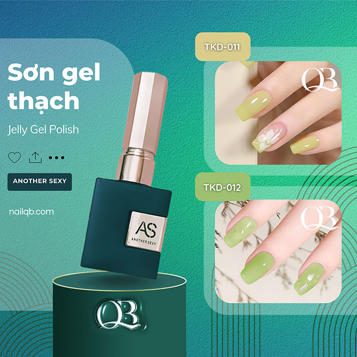 Sơn gel AS chai vuông màu thạch xanh bơ mã TKD 011 - TKD 012 15ml (cần hơ đèn)