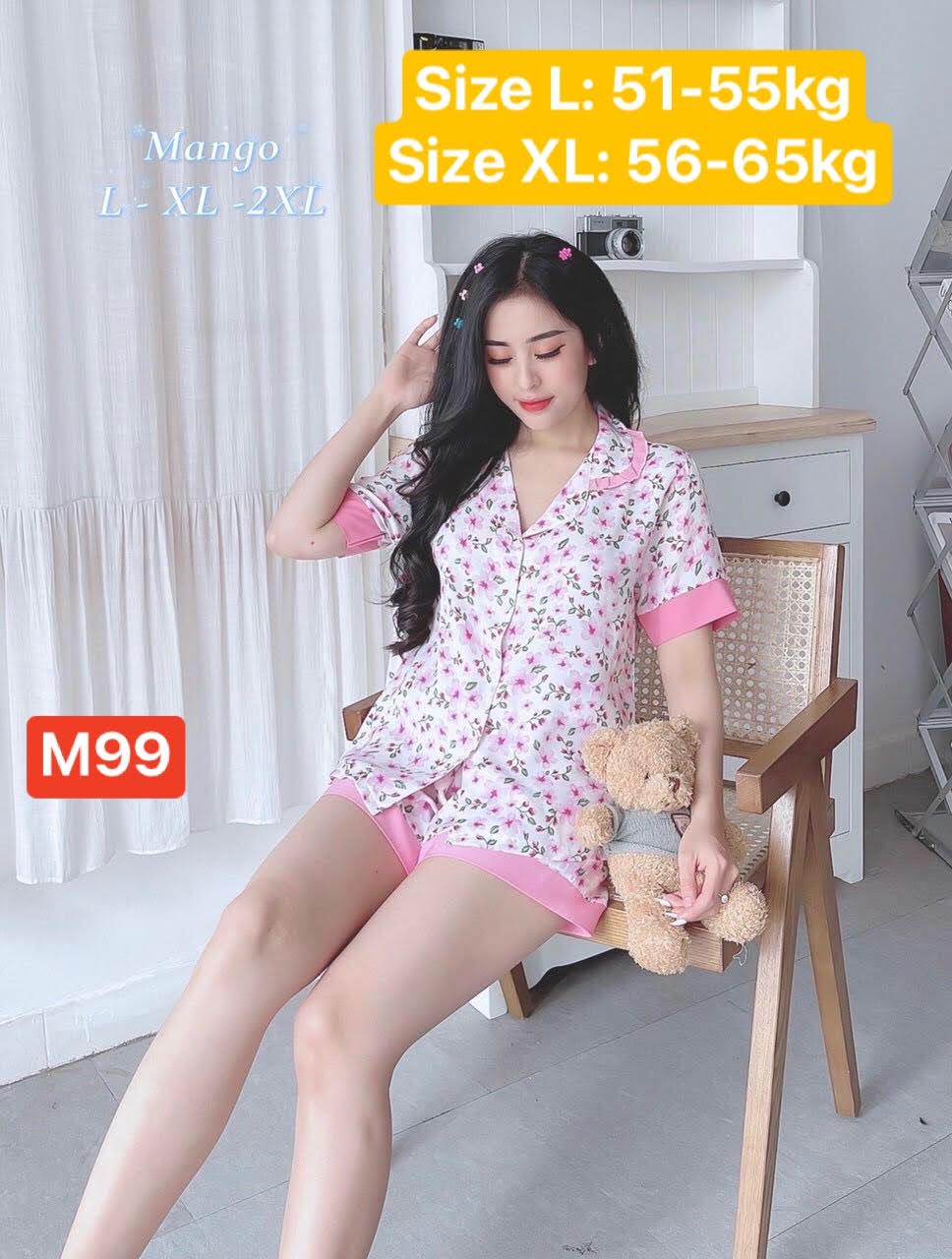 Đồ bộ pijama lụa mango quần đùi size L- XL ( 50-65kg )- Thoi trang nale