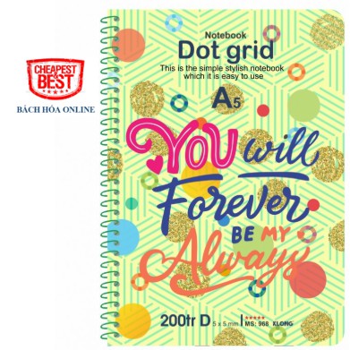 Sổ lò xo đơn KLONG A5 200 trang Dot Grid ruột chấm 70/76 MS: 968