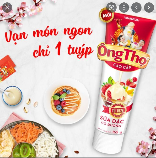 Combo 2 Tuýp Sữa đặc Ông Thọ vị vani/socola/dâu 165g