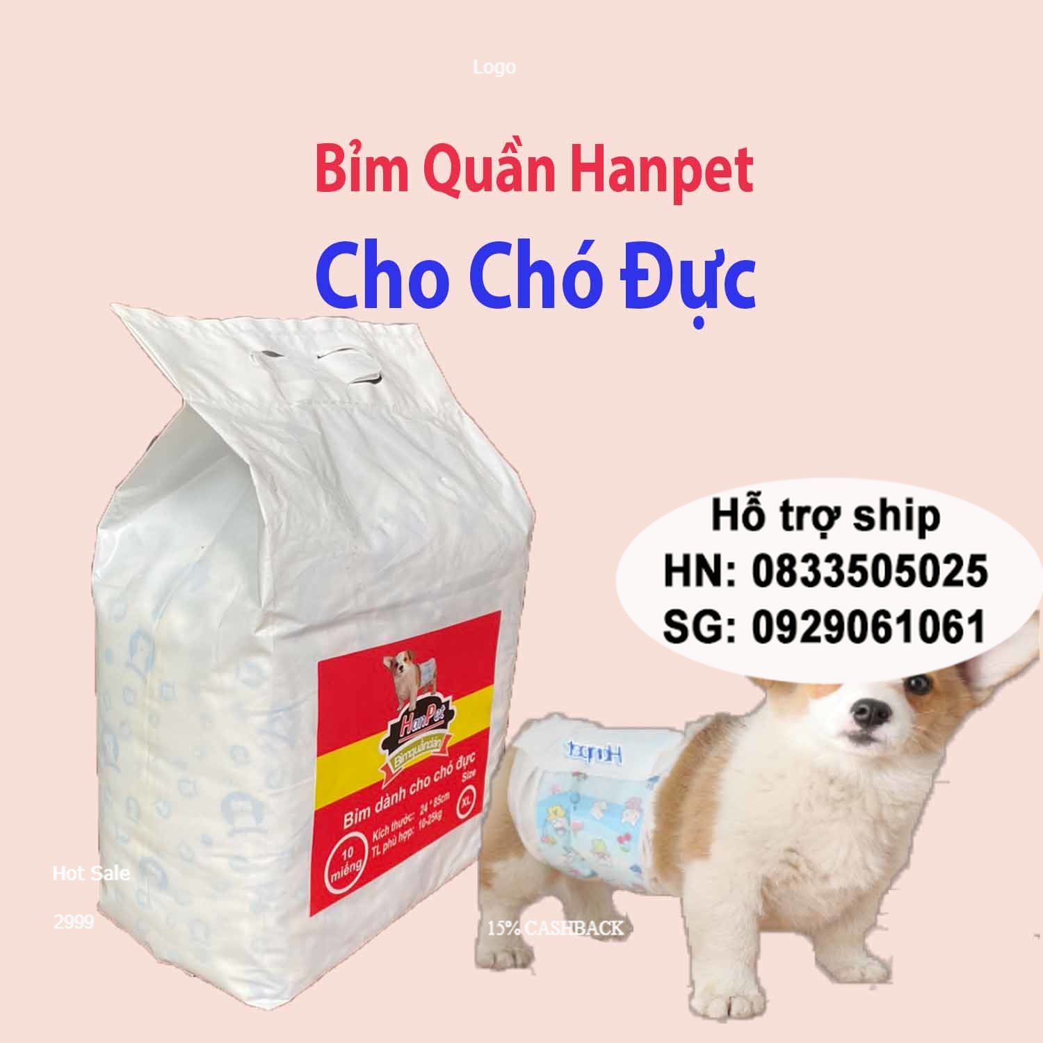 Doremiu - Tã bỉm chó đực (Bịch 10 miếng) Bỉm dán cho chó đực dạng băng rốn
