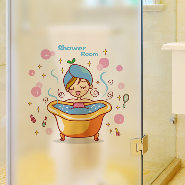 Decal trang trí tường - Cô gái nhỏ ngâm bồn