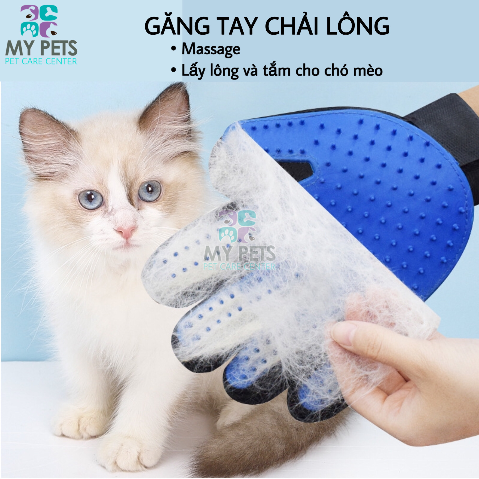 Găng tay chải lông lấy lông rụng - Găng tay tắm massage cho chó mèo