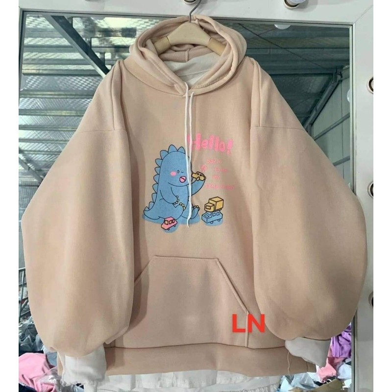 Áo hoodie khủng long Hello LN11 , Áo thun nam nữ, quần kaki, quần nữ, sét bộ mặc ở nhà, áo thun tay dài, quần jean ống rộng - LEEDA