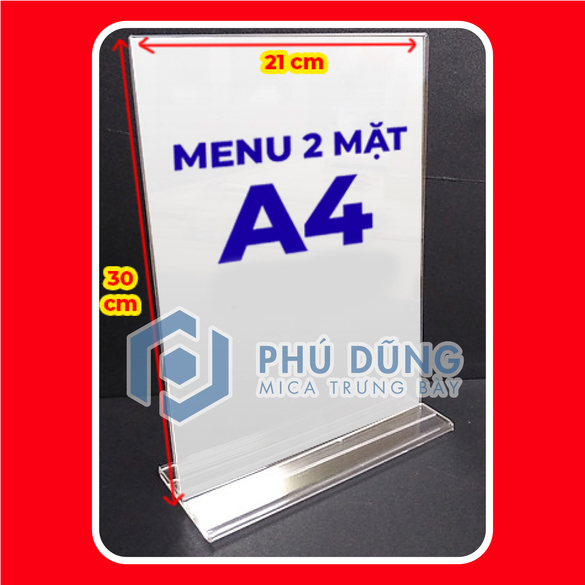 Kệ Menu Mica ĐỨNG A4 Đế Lùa