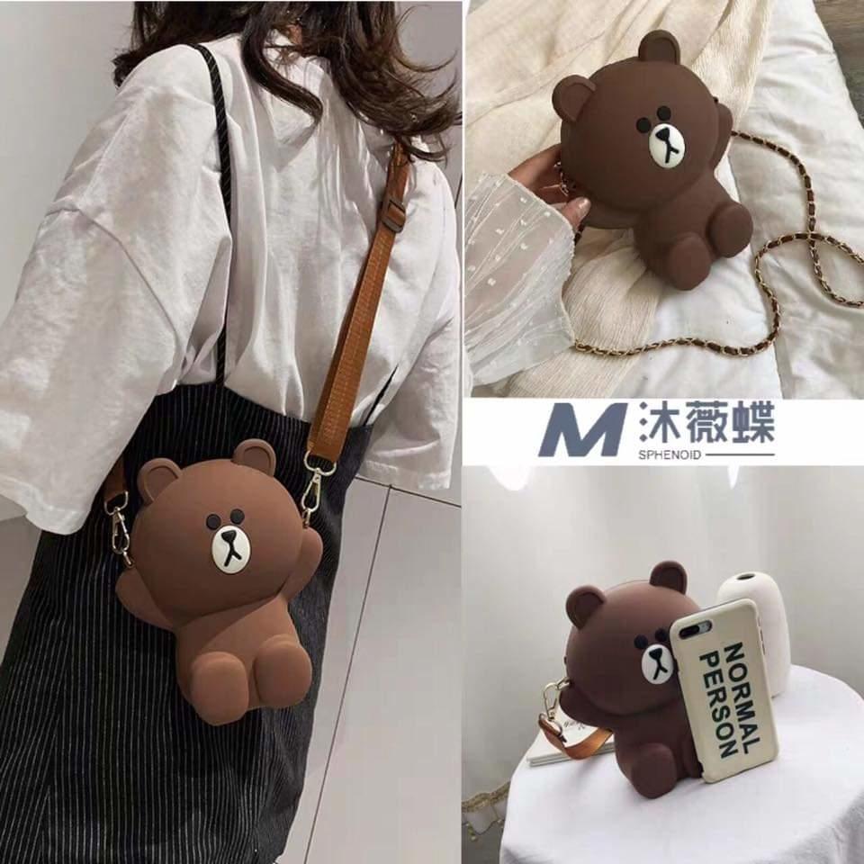 [HCM]Túi đeo chéo gấu Brown silicone