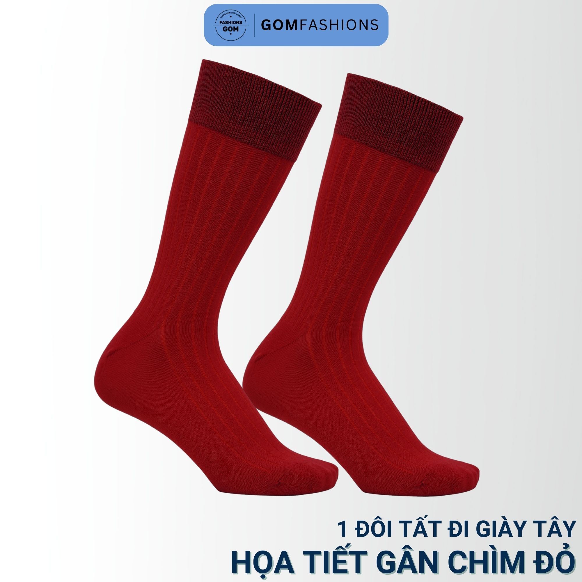 Tất đi giày tây nam cổ cao mẫu gân chìm màu đỏ, vớ nam công sở chất liệu cotton hút ẩm thoáng khí - GOM-TAYGANCHIM-DO